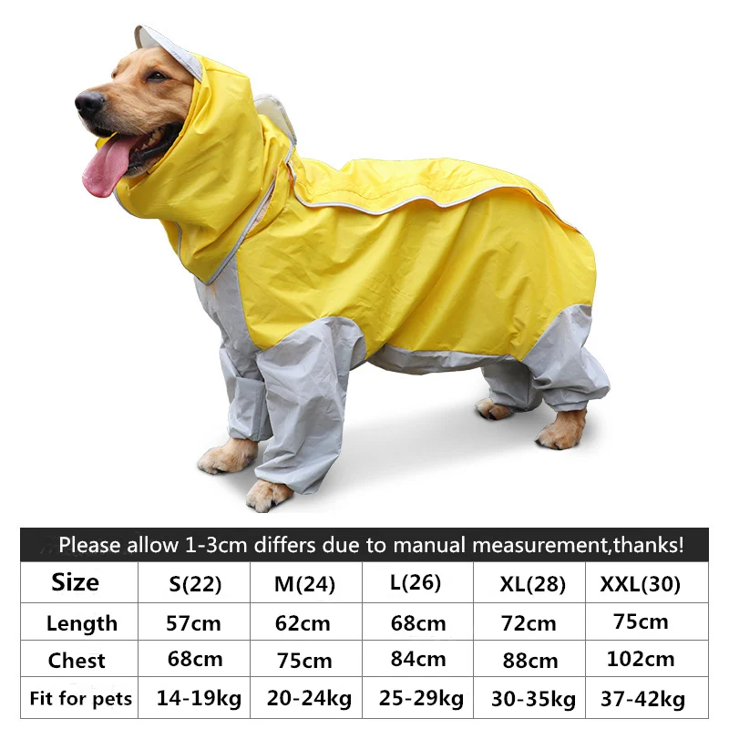 Одежда для больших собак, дождевик, водонепроницаемые костюмы для собак, дождевик в горошек, одежда для больших собак, куртка с капюшоном, пончо, дождевик для домашних животных - Цвет: Цвет: желтый