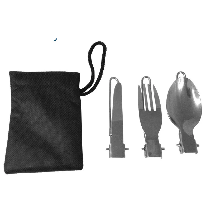 

3pcs Outdoor Camping Picnic tableware Travel folding stainless steel knife fork Spoon portable edc Multifunctional Key Chain