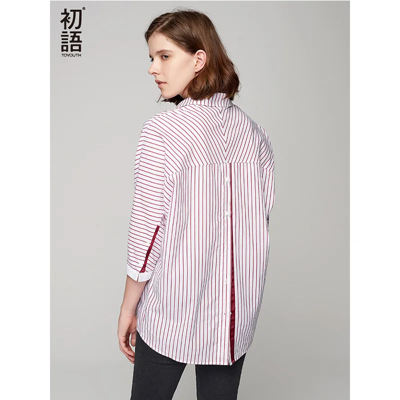 Toyouth New Loose Women Autumn Blouses Asymmetrical Patchwork Batwing Sleeve Blouse All Match Striped Female Tops Shirts