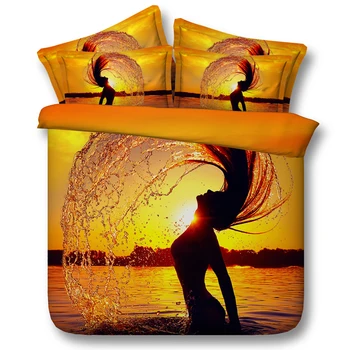 

3D Girls Sea Gold Sunset Bedding set quilt duvet Cover bed sheets spread linen bedspread Queen size Super King twin full 4PCS