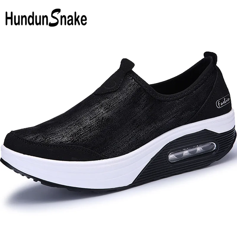 Hundunsnake/спортивная обувь на платформе; женская обувь для бега на воздушной подушке; женские кроссовки; Черная Женская спортивная обувь для фитнеса; красовки; T266 - Цвет: black