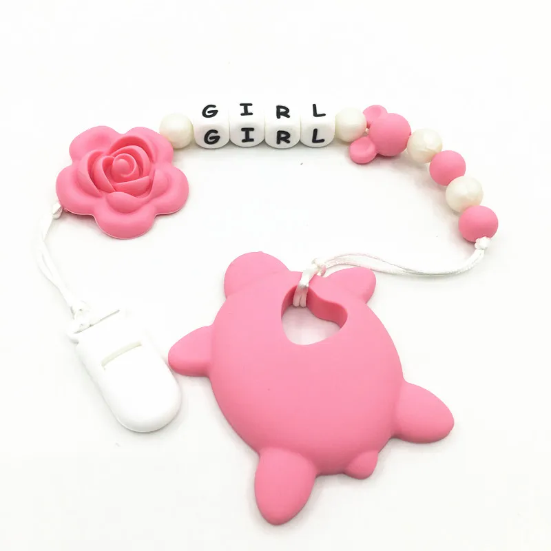 

Personalized Name Silicone Teething Pacifier Clips with turtle teether silicon letter Pacifier Chain Necklace for Baby Chew Toys