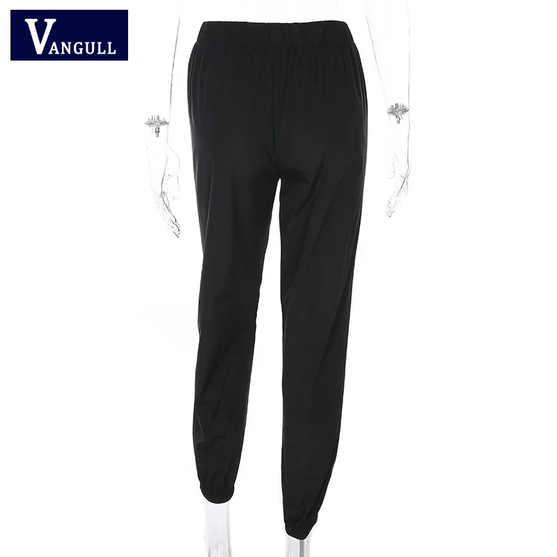 Vangull, женские спортивные штаны с полосками по бокам и надписью,, весна-осень, стрейчевые, высокая талия, уличная одежда, брюки-карго для бега, шаровары