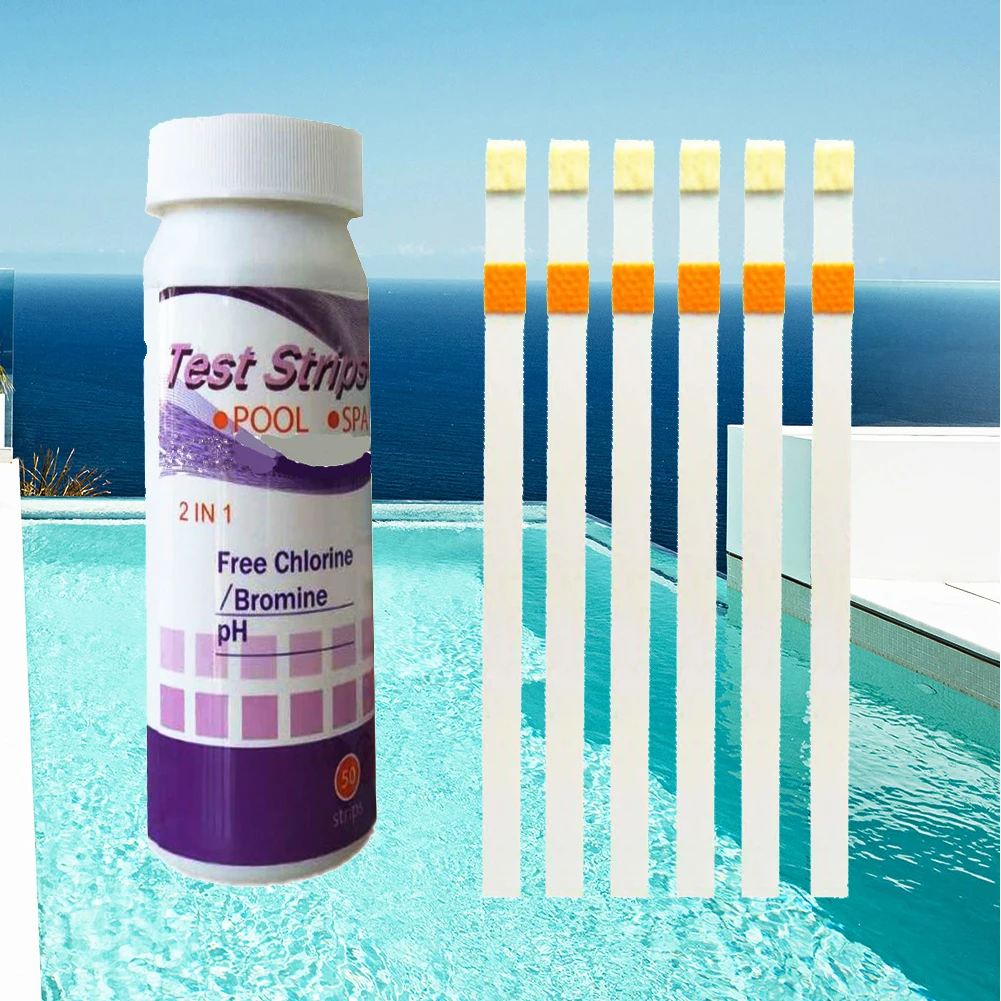 

50PCS Quick Results Swimming Pool Detection Checks Alkalinity Bromine Easy To Use PH Test Strip Spa 2 In 1