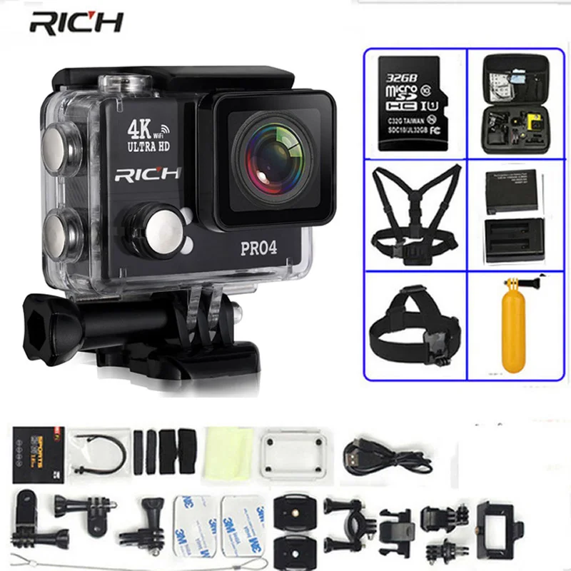 

Action Camera Pro4 Real 4K 30FPS 16MP gopro her Built-in WIFI 170 Wideangle Diving 45M Waterproof Sport camera