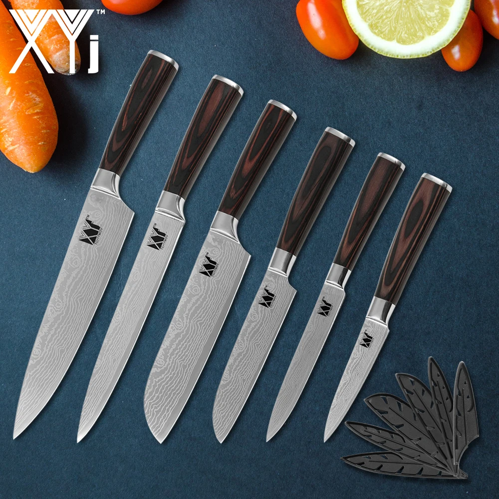 

XYj Kitchen Knife Tools 6-pieces Set Stainless Steel Knives Japanese Cleaver Knife Vegetable Chopper Knives Cooking Accessories
