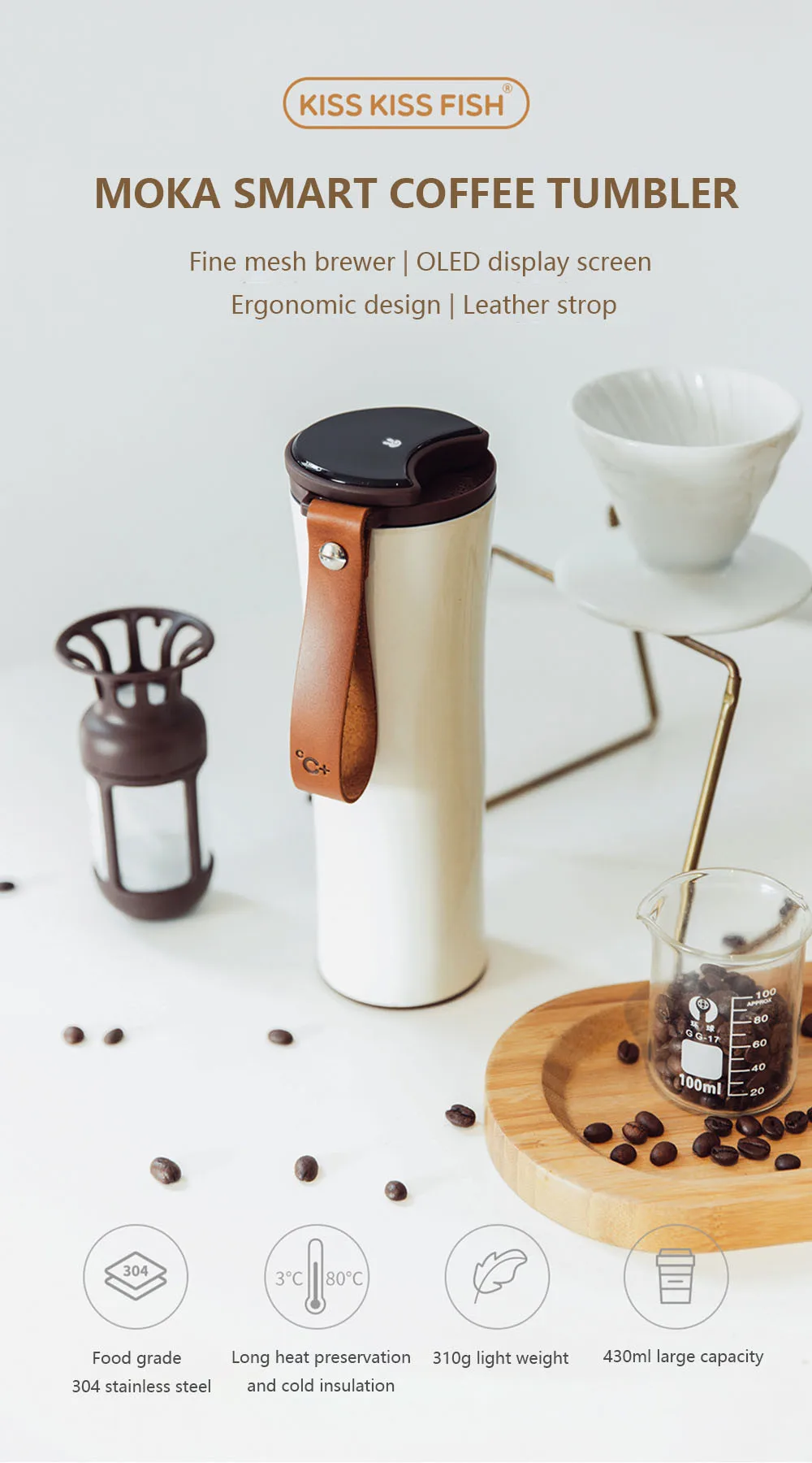 Xiaomi дорожная кружка Moka Smart coffee Tumbler 430 мл портативная Вакуумная бутылка OLED сенсорный экран термос кофейная чашка из нержавеющей стали