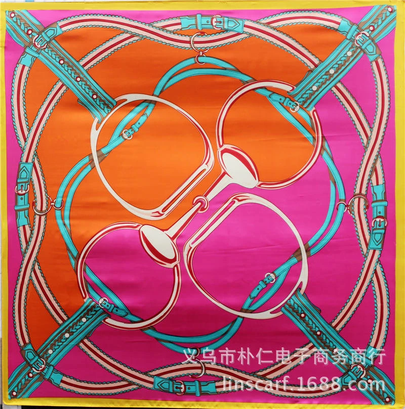 

Twill Silk Square Scarf Women Euro Design Spain Palace Corriage Print Neckerchief High Quality Lady Foulard Bandana