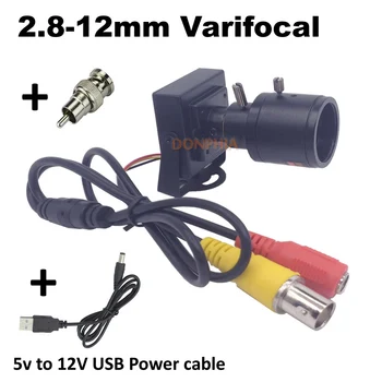 

CCTV Camera Mini Varifocal Lens 2.8-12mm with Connector and 5V to 12V USB Cable 800tvl Analog Security Surveillance Camera