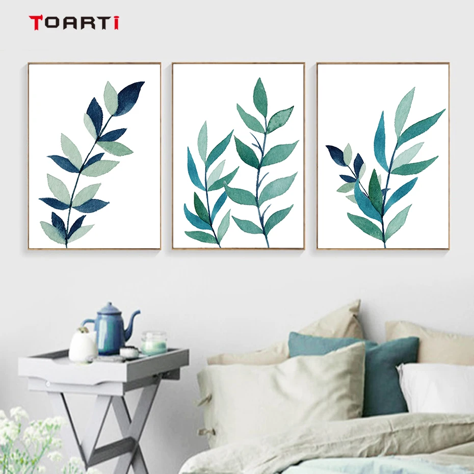 

Watercolor Green Plants Leaf Wall Art Canvas Poster And Print Canvas Painting Nordic Scandinavian Landscape Room Decor Pictures