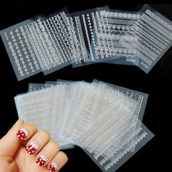 

30Sheet/lot White/Black Lace Nail Stickers,3D Mix Design Water Transfer Nail Sticker,Random Nail Art Decals DIY Decoration