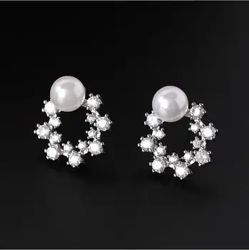 

LZX Cute Circel Design Earring White Gold Color Cubic Zirconia Imitation Pearl Stud Earrings For Women Fashion Party Jewelry