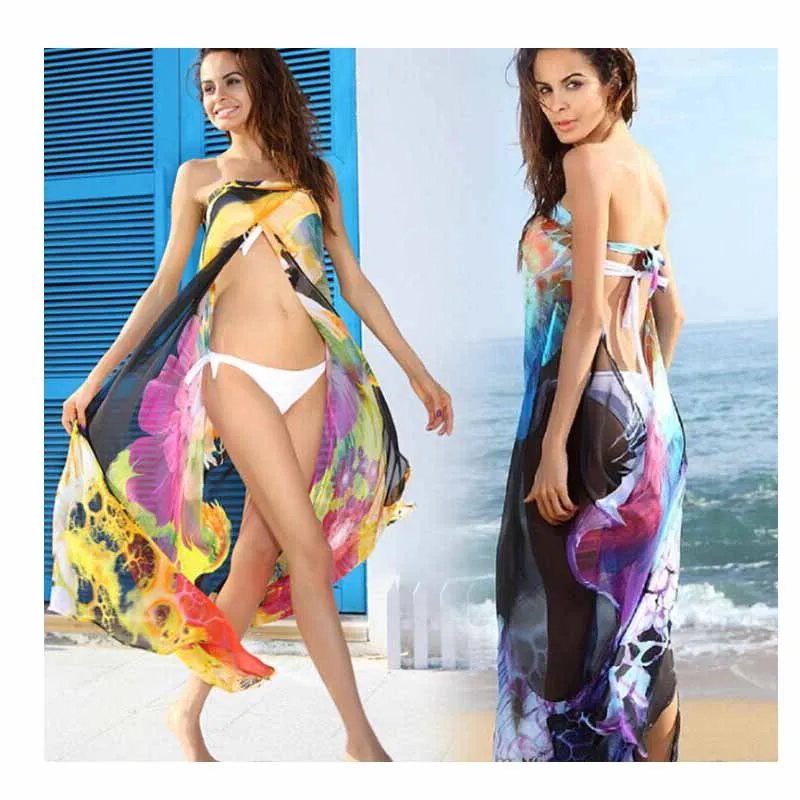 

Women Long Sleeve Beach Dress Robe Cardigan Chiffon Pareo Beach Cover Ups Floral Cover Swimwear Tunic Dress Crochet