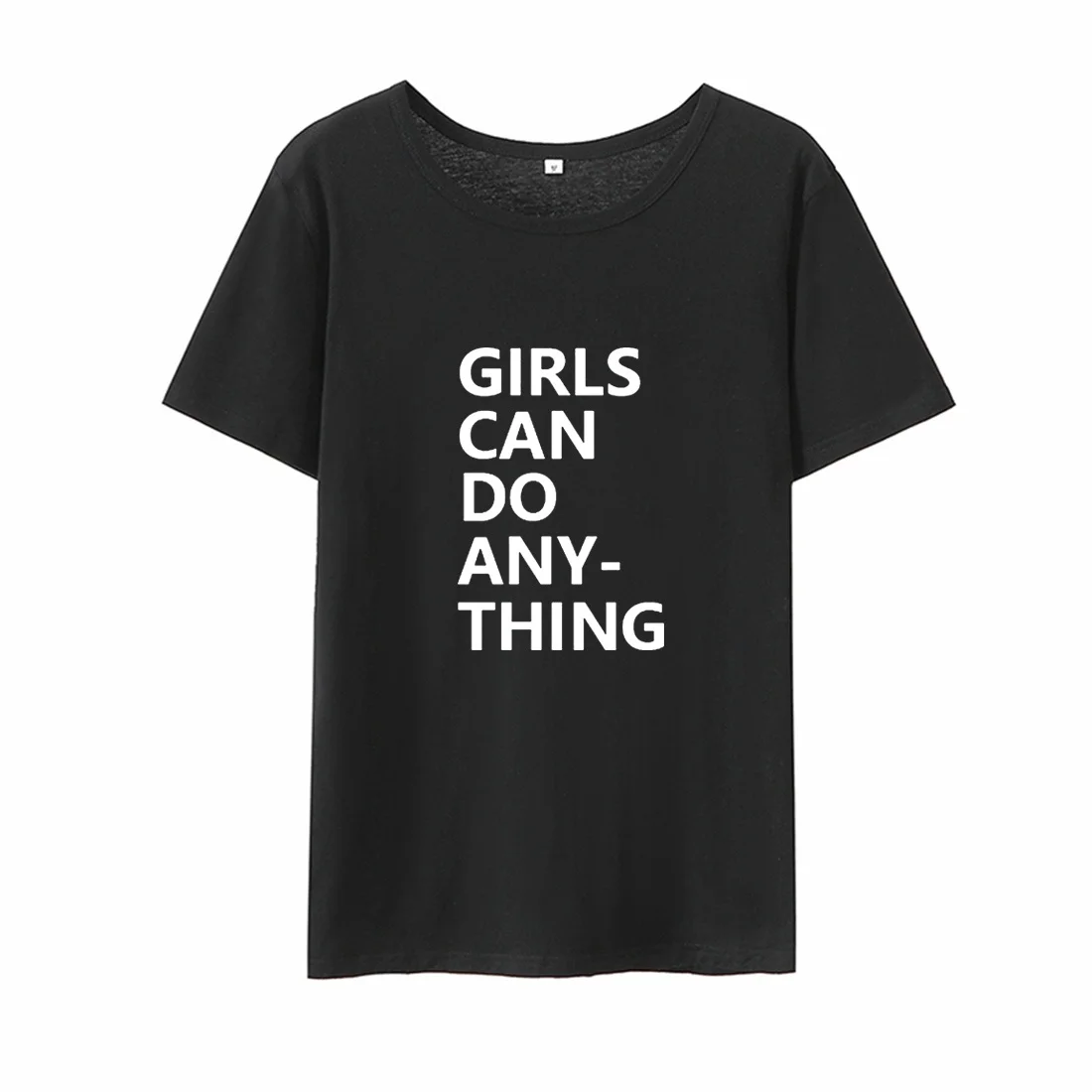 

Girls Can Do Anything Printed Feminist T Shirt Women Top Black White Short Sleeve O-neck Tee Shirt Femme Loose Tshirt Women