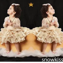 Изящные платья цвета шампанское короткий шнурок Аппликация полная рукав 3/4 с цветком платья для девочек с кристаллами бант прекрасные детские для Дня рождения бальные платья