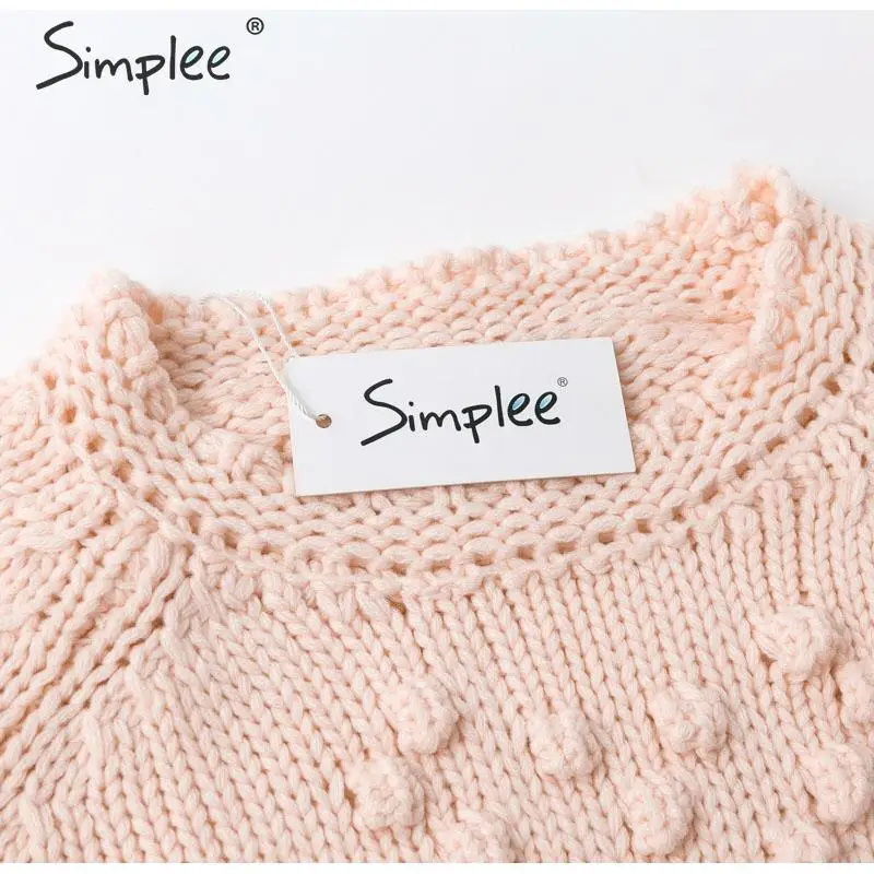 Simplee Pink hairball autumn winter sweaters ladies O neck long sleeve casual pullover New fashion loose knitted jumper