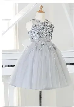 

high quality Summer Girl sleeveless flower Wedding Dress Bead Appliques Tulle girl party dress First Communion ball Gown dress