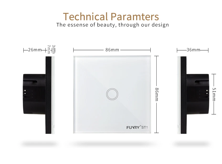 FUNRY ЕС стандартный 1 банда 1 способ сенсорный переключатель, умное управление ВКЛ-ВЫКЛ для умного дома, умный настенный переключатель, умный настенный переключатель лампы