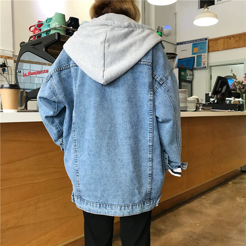 plus size women's fat mm spring autumn bf wind hooded jean jacket female denim Korean jacket women tide veste femme coat women