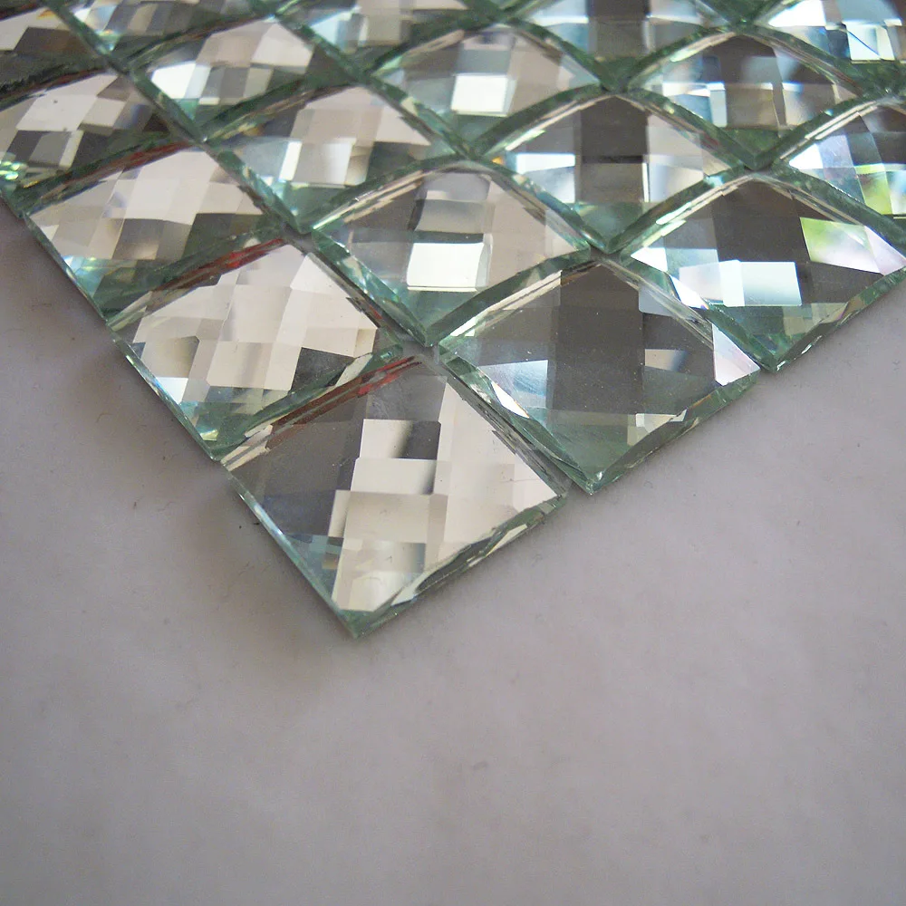 Goedkoop Glossy zilver kleur 13 geconfronteerd diamant spiegel glasmoza iuml;ek tegel luxe mode spiegel tegels voor keuken backsplash zilver kleur