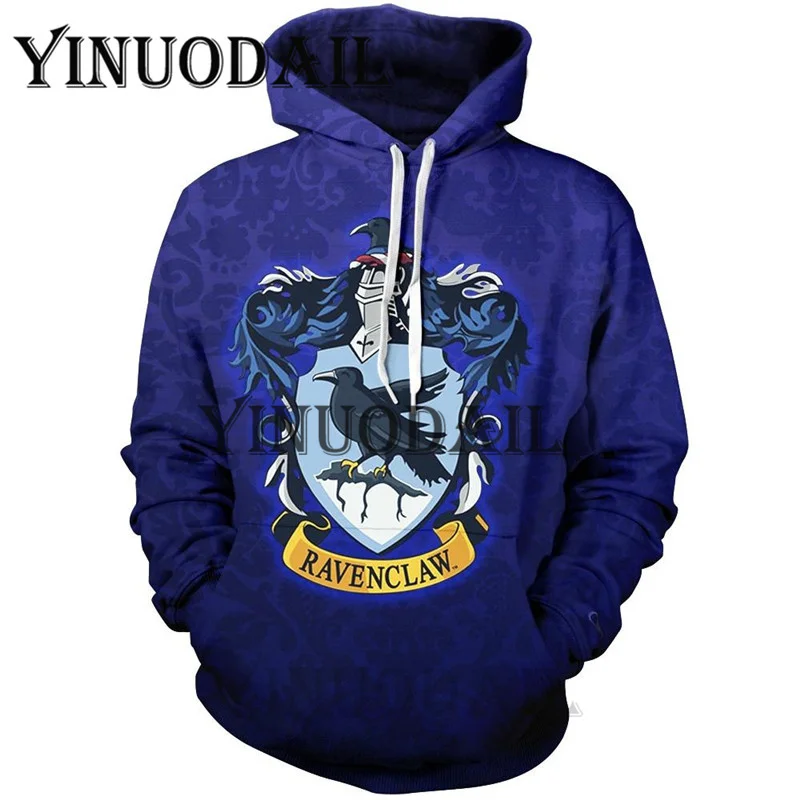 Wizardry 3D Printed Hoodie with Pocket Ravenclaw Gryffindor for Adult Unisex Sweatshirt Costume Casual Hoodies Men Clothes