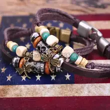 G54 2 шт милый Стрекоза пеньковая кожа деревянные бусины браслет наручная повязка наручник