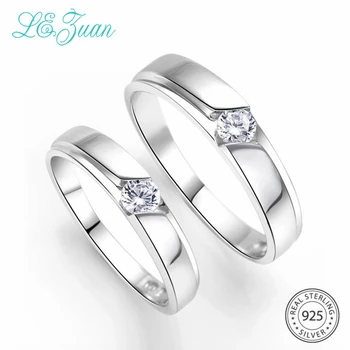 

L&zuan Hot White Gold Plated 925 Sterling Silver Couple Band Rings With White CZ Valentine/Engagement/Anniversary Fine Ring Gift