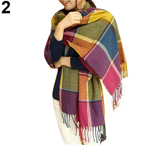 

Women Fashion Winter Warm Soft Tassel Plaid Scarf Long Wide Wrap Shawl Gift