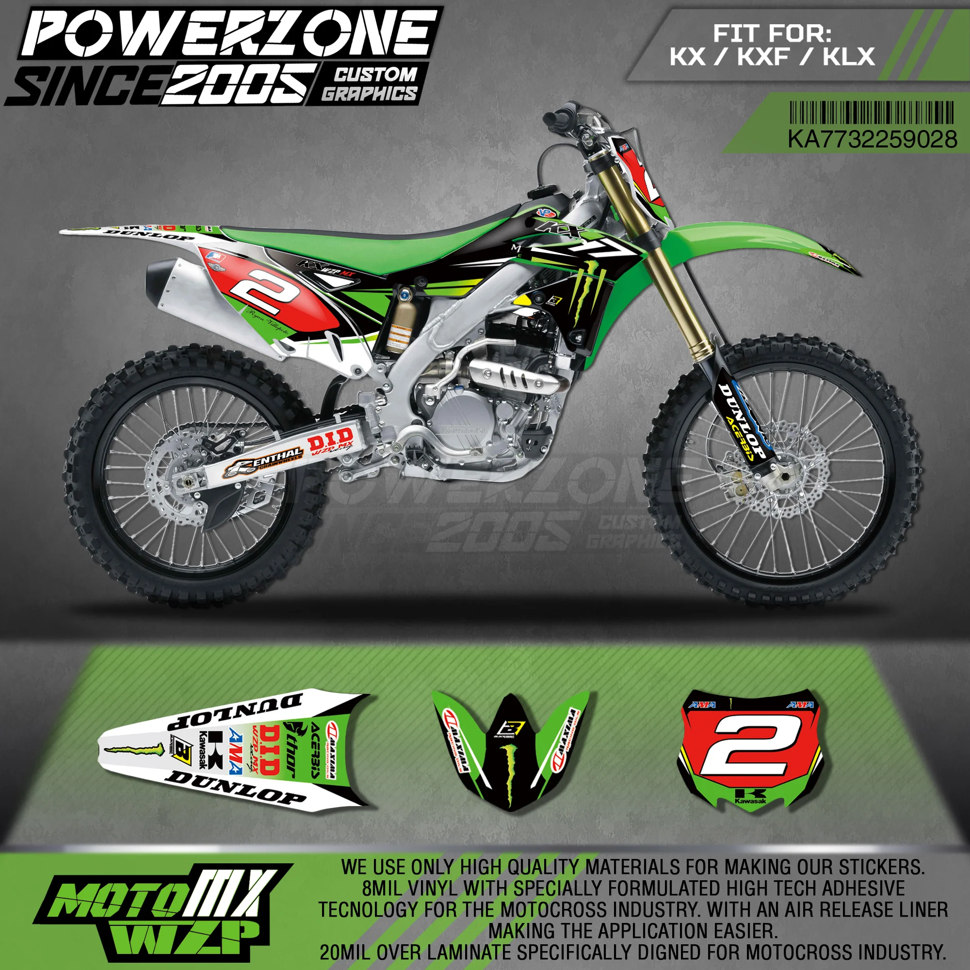

PowerZone Custom Team Graphics Backgrounds Decals 3M Stickers Kit For Kawasaki KX250F 2013-2016 028