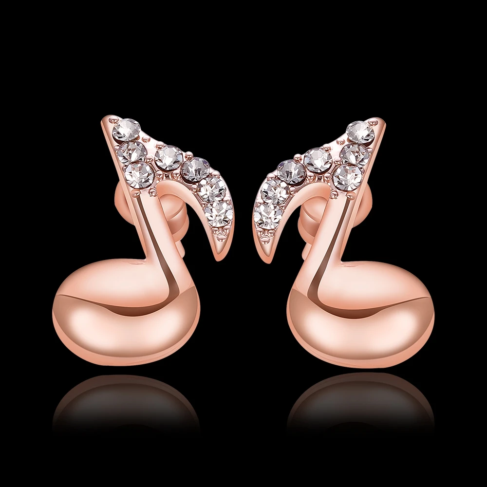 CHUKUI Rose Gold Rhinestone Music Note Stud Earrings For Women Girl Gift Aretes De Mujer Modernos 2018 (9)
