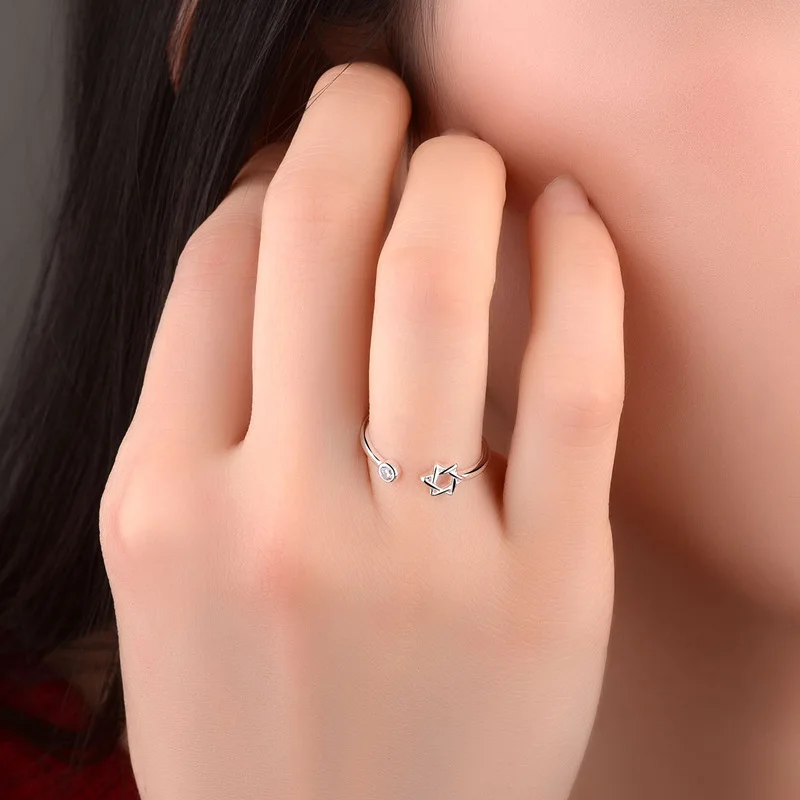 Богемное 925 пробы Серебряное кольцо Давид Звезда Подарки для женщин свадебные женские модные регулируемые античные кольца joyas de plata
