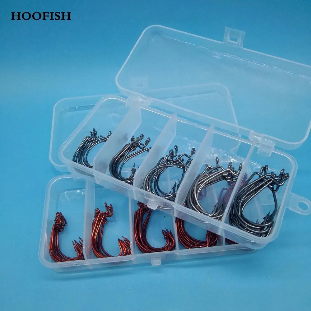 

HOOFISH 50PCS/BOX High Carbon Steel Crank Hook 2# 1# 1/0# 2/0# 3/0# Fishing Tackle