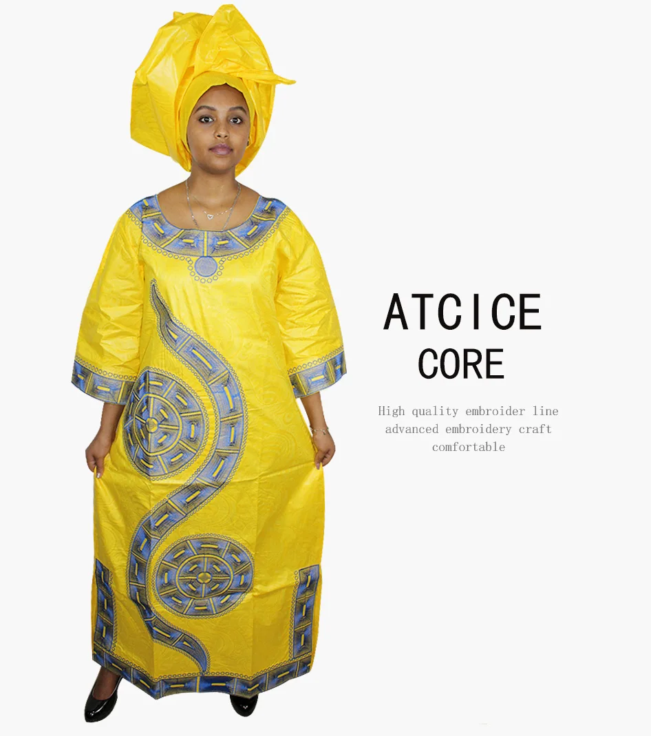 Африканские платья для женщин Модный Дизайн Африканский Базен вышивка дизайн платье длинное платье с шарфом Два шт один комплект LA009