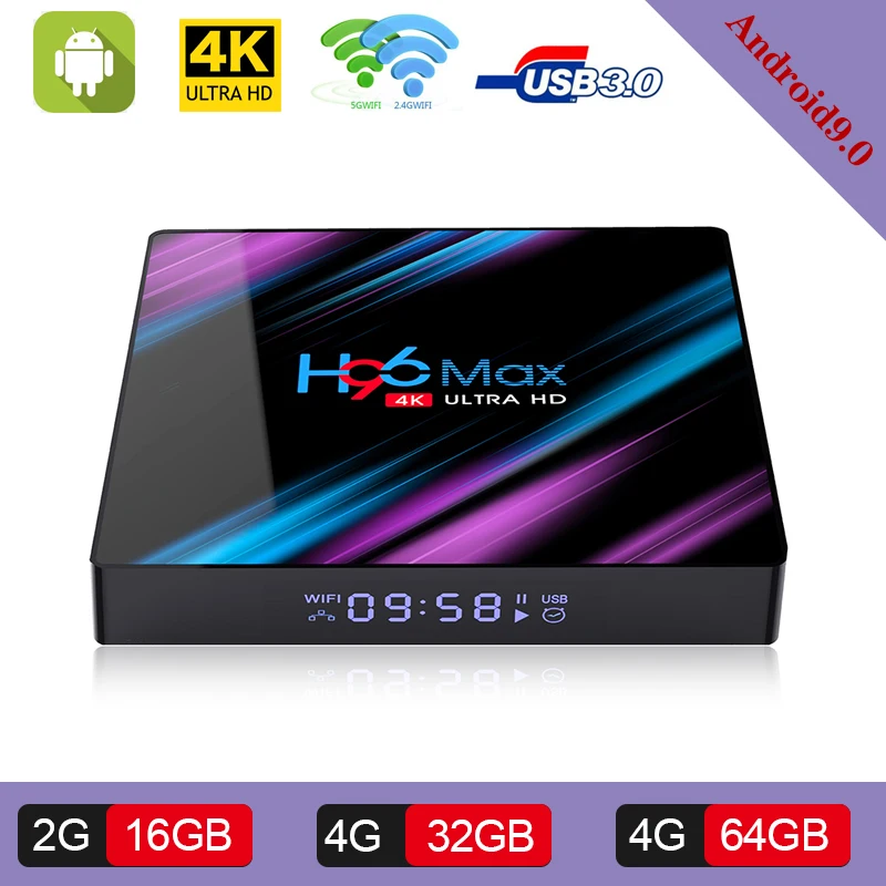

H96max Android 9.0 Smart TV BOX 4GB 32GB 64GB Rockchip RK3318 2.4G/5G Wi-Fi H.265 1080 p 4 K USB3.0 Google Play Store