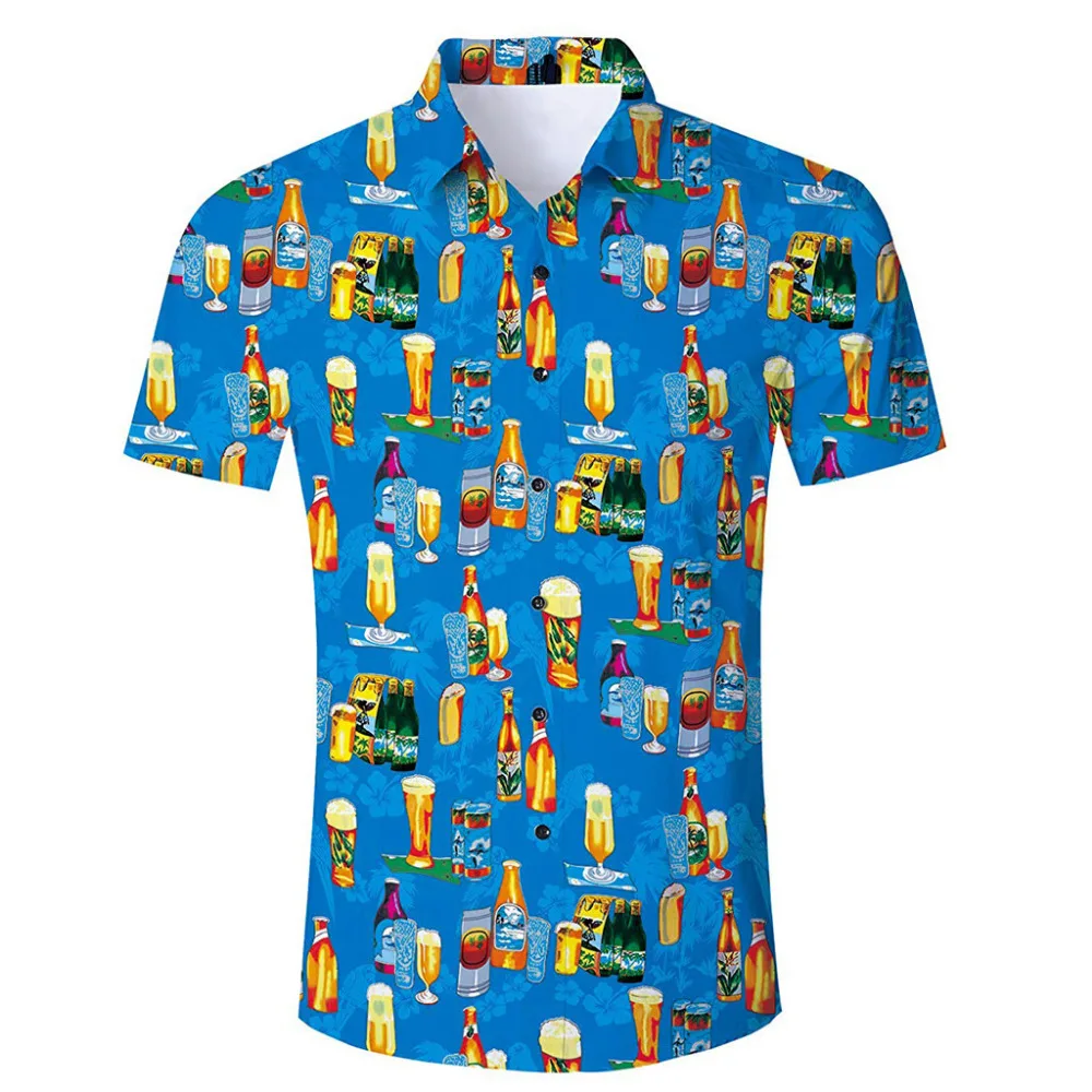 

Men's Summer New Style Fashion Beer Printin Hawaiian Style Short-sleeved Shirts mens slim fit Casual shirts XS-2XL 035