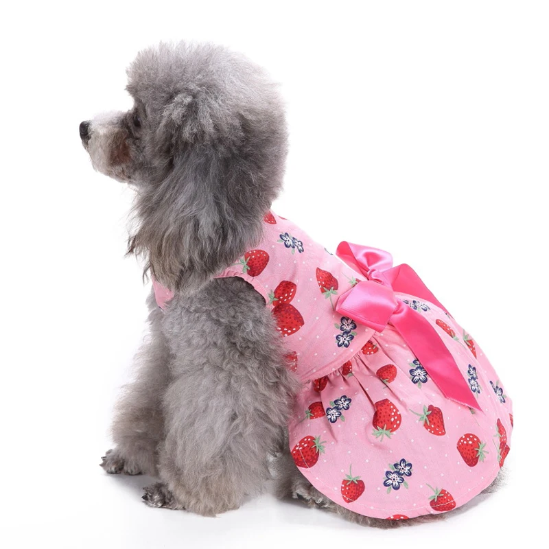 Мисс собачка Лето клубника Cherry цветочные узоры цельное платье домашнее животное одежда принцессы для собак платье Милая Одежда для животных 4 цвета XS-L