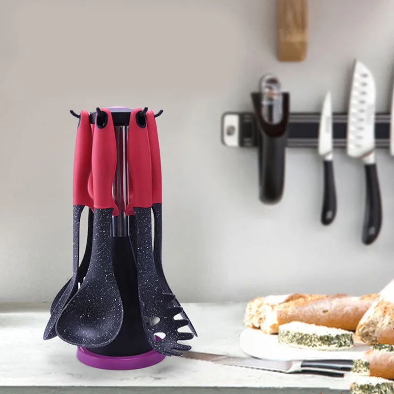 Kitchen cooking spoon shovel kitchenware set marble marble nylon kitchenware 7 piece non stick frying spade LU9191654