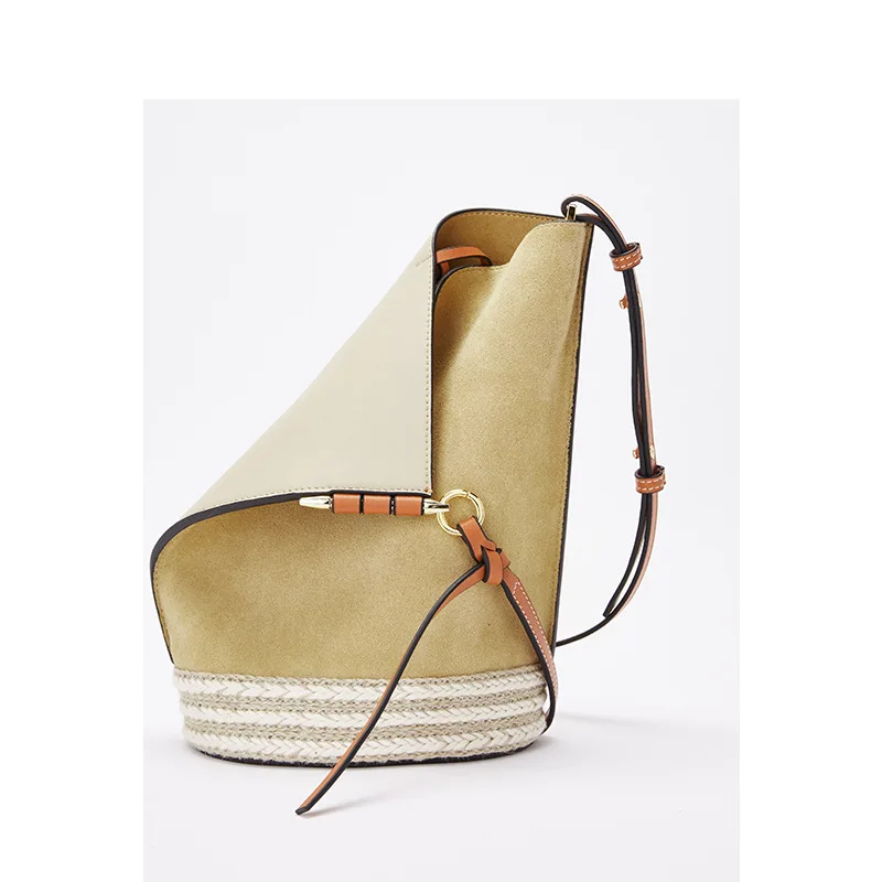 Straw Bucket Handbag Split Leather Handbag Retro Scrub Bucket Shoulder Women Sling Bag Free Drop Ship Designer Fashion Show