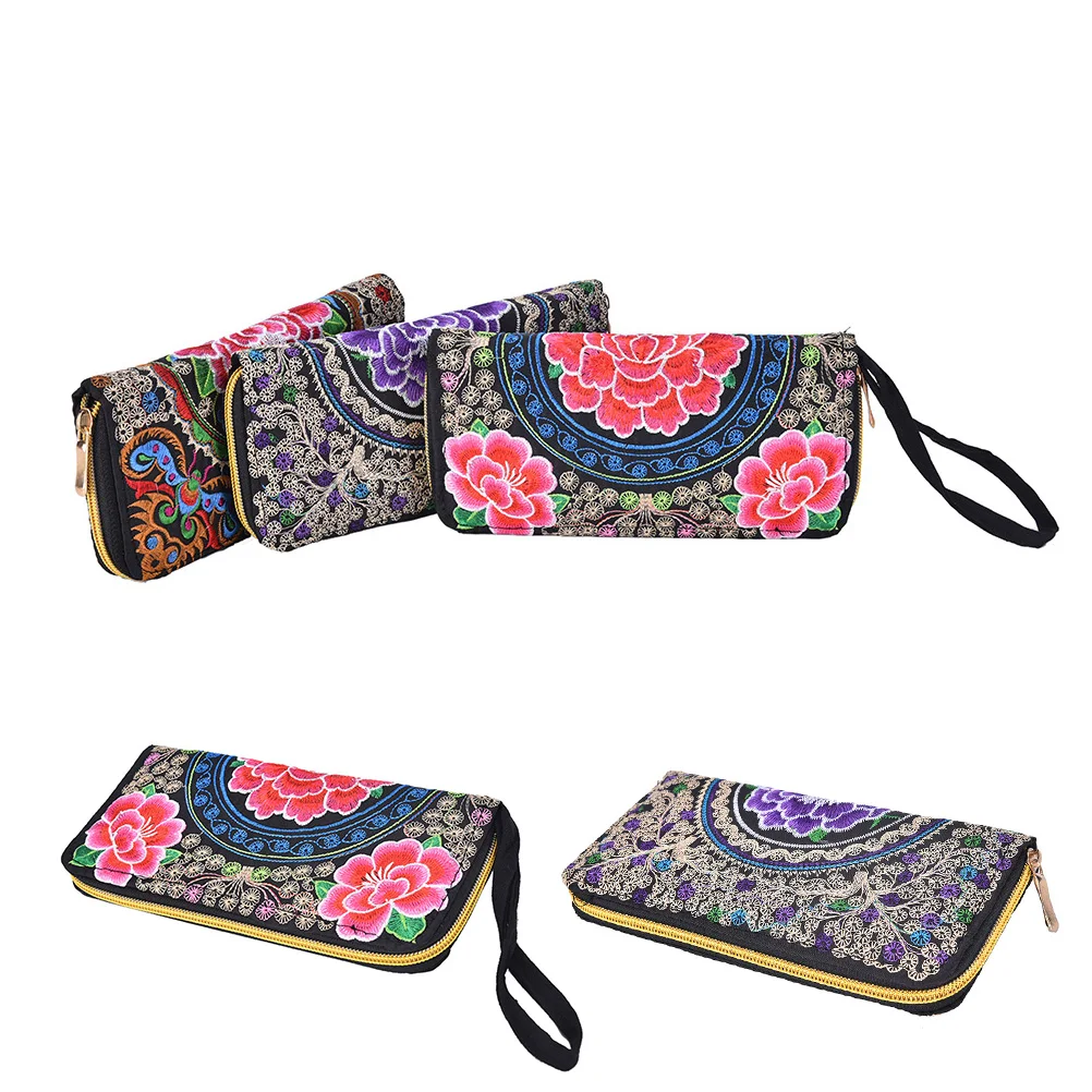 

1PCS foral Embroidery Purse Vintage National Exquisite Handmade Embroidered Women Long Wallet Linen Party Day Clutch Handbag
