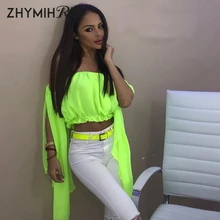 ZHYMIHRET Neon Slash Neck Chiffon Blouse Women Split Butterfly Sleeve Crop Tops 2019 Summer Off Shoulder Blusas Beach Haut Femme ZHYMIHRET Neon Slash Neck Chiffon Blouse Women Split Butterfly Sleeve Crop Tops 2019 Summer Off Shoulder Blusas Beach Haut Femme