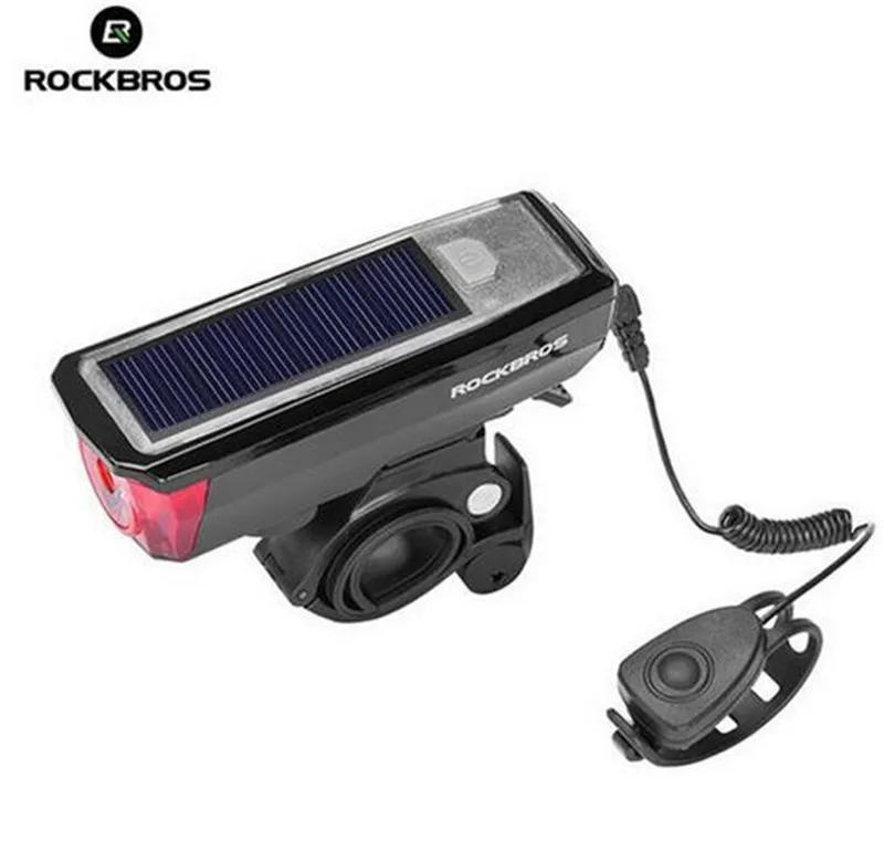 ROCKBROS Solar Charging Bicycle Headlights IPX4 Waterproof Bike Bell 120 dB Light Sensing Smart Switch Multiple Modes