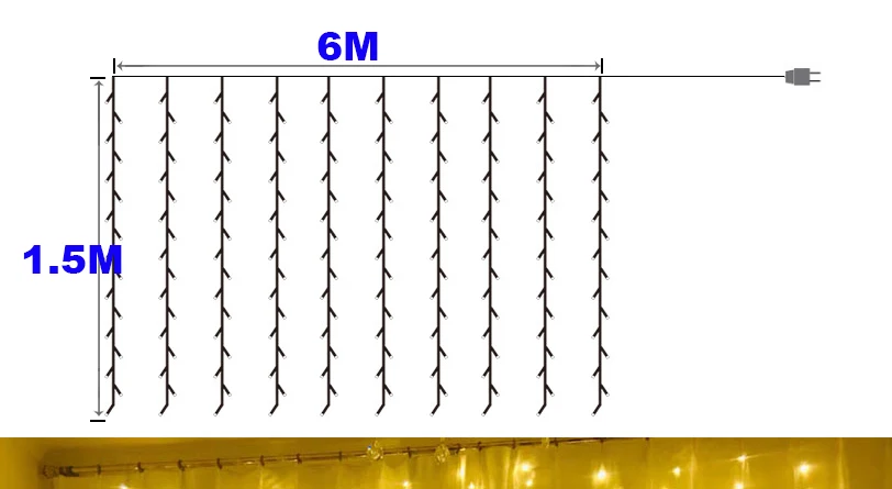 6 м x 1,5 м светодиодный гирлянда для занавесок, рождественские сказочные огни, вечерние, новогодние, свадебные украшения, праздничное освещение для улицы
