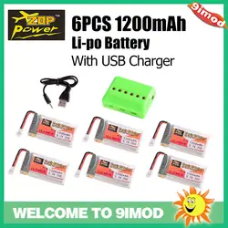 6 шт. ZOP power 3,7 в 1200 мАч Lipo батарея Замена батареи XH2.54 штекер с USB зарядное устройство для Syma X5SW X5 RC Дрон