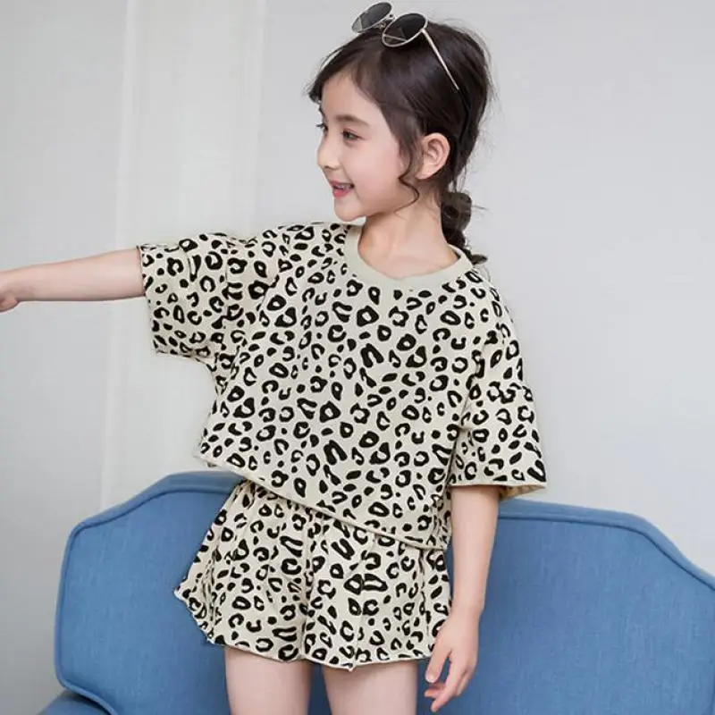 

Summer Kids Clothes Set For Girls Fashion Sports Suit 2019 Boutique Kids Clothing Sets Leopard Printed T-shirts + Shorts Costume