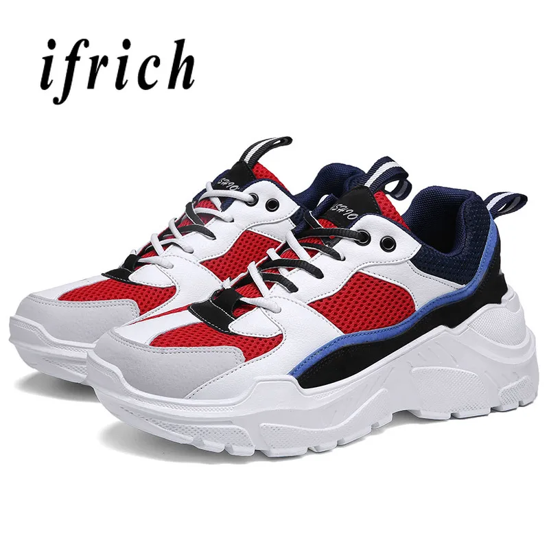 Couples Athletic Shoes Red Black Women Running Sneakers Spring Autumn Thick Sole Shoes ...