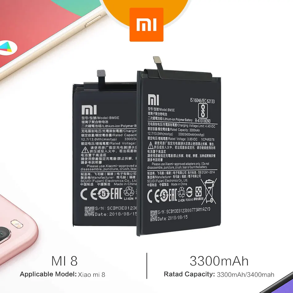 Xiao mi 8 Аккумулятор BM3E 3400 мАч для Xiaomi mi 8 mi 8 M8 высококачественный BM3E Сменный аккумулятор для телефона