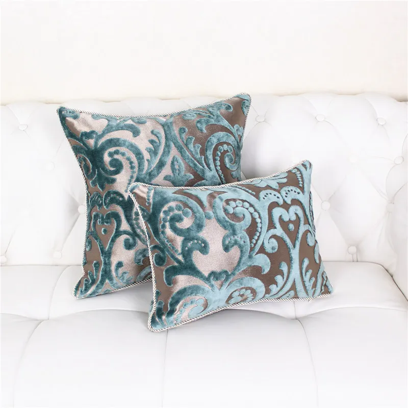 Европа роскошный синий бархатный чехол для подушки в цветочек вышитые декоративные подушки Чехлы для дивана стул жаккардовые Квадратные наволочки