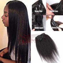 7A Grade Yaki Straight Clip In Hair Extensions Virgin Brazilian Hair Italian Coarse Yaki Human Clip In Hair Extensions 8pcs 120g