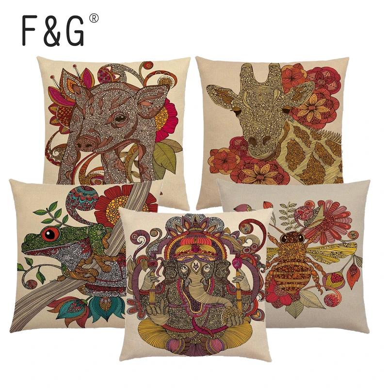 

Indian Style Animal Cushion Cover Mandala Deer Elephant Bee Pig Pangolin Squirrel Frog Print Decoration Sofa Pillow Cover