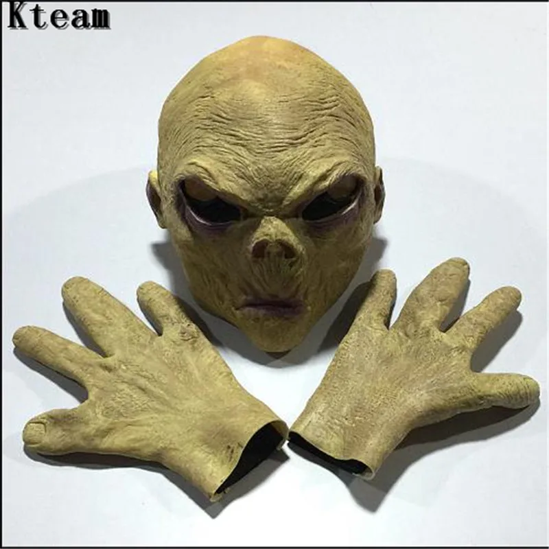 Один набор страшных чужеродных латексных перчаток костюмы костюм для взрослой вечеринки голова инопланетянина маска НЛО Аксессуары ужас лицо зомби карнавальные маски